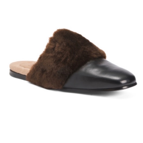 AUTHENTIC NEW Leather And Faux Fur Slipper In 2066 Nero  GUCCI main image 5